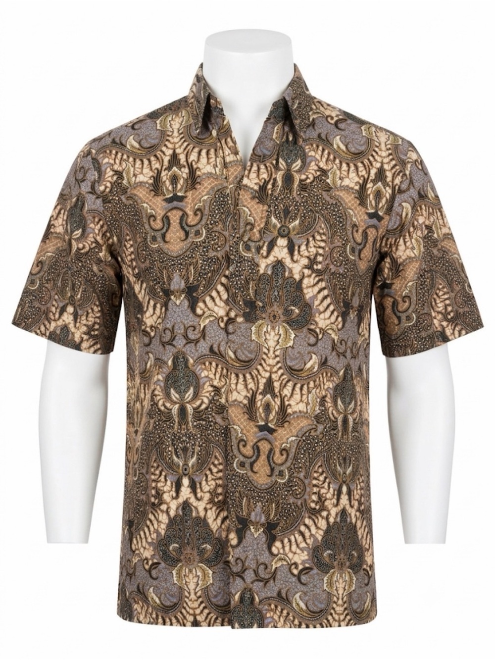 Hilo Hattie Brown and Tan Batik-Pattern Men's shirt